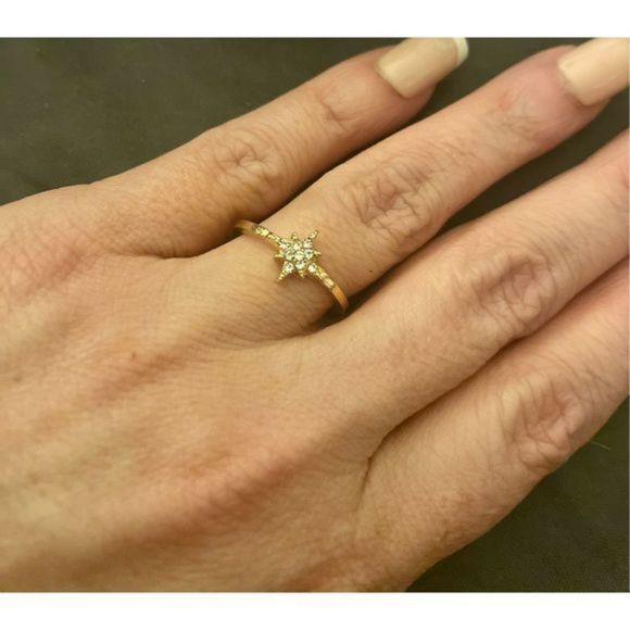 Pretty star SUN WHITE SAPPHIRE N RISE GOLD RING - Picture 1 of 5